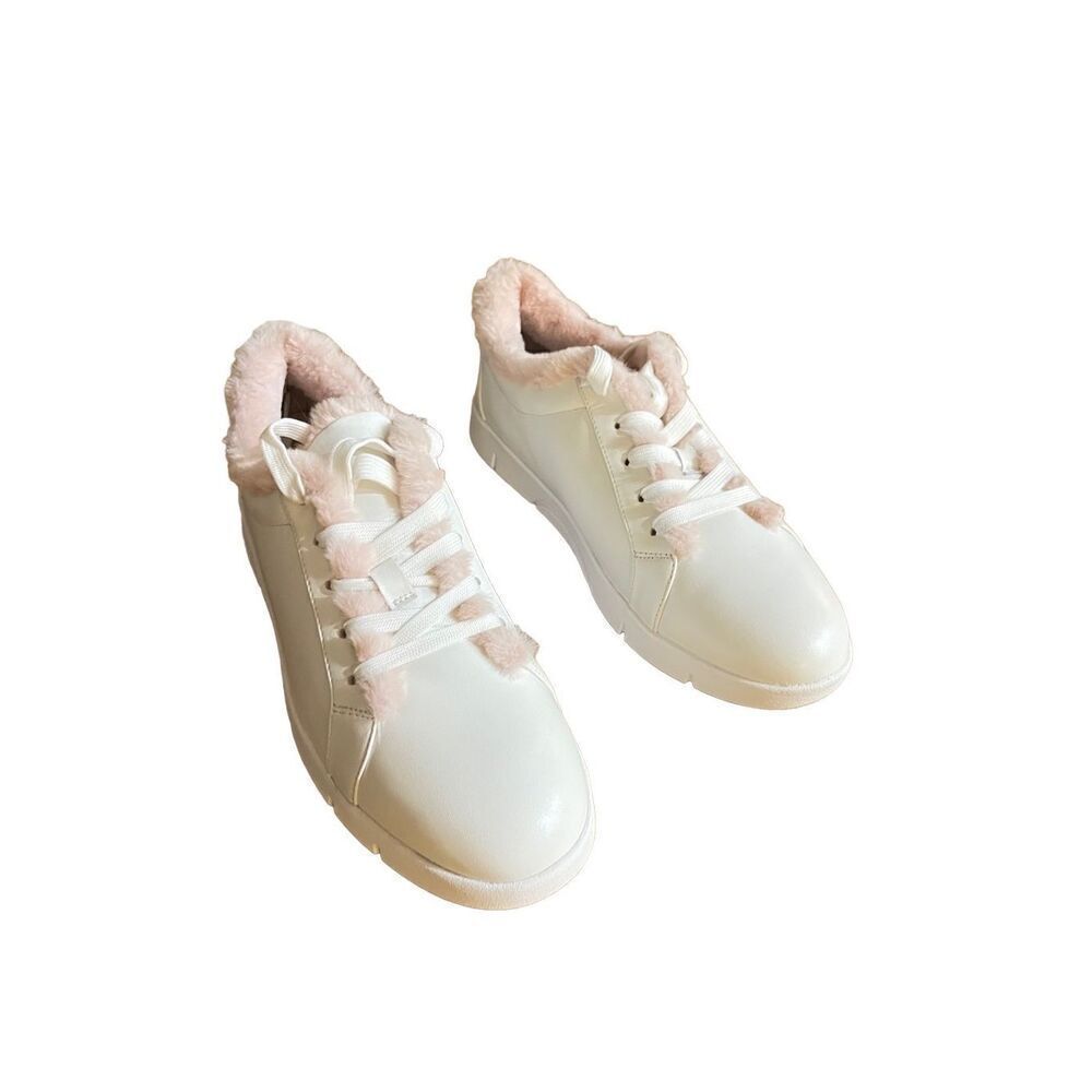 Vaneli pink fleece sneakers white leather 11.5